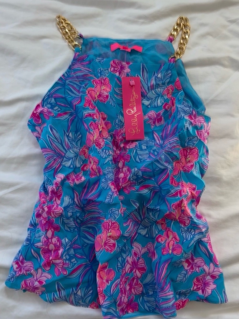 Lilly Pulitzer Women’s Floral Halter Top with Gold Chain Straps